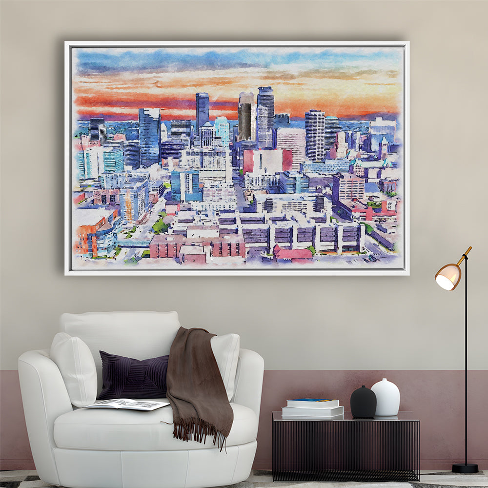 Minneapolis Painting Canvas Watercolor, Minneapolis Minnesota, Sport Gift Art, Framed Canvas Print Wall Art