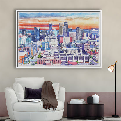 Minneapolis Painting Canvas Watercolor, Minneapolis Minnesota, Sport Gift Art, Framed Canvas Print Wall Art
