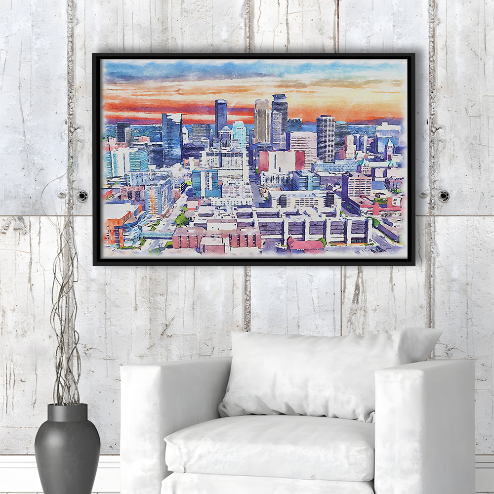 Minneapolis Painting Canvas Watercolor, Minneapolis Minnesota, Sport Gift Art, Framed Canvas Print Wall Art