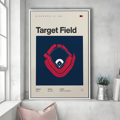 Minnesota Twins Stadium Print, Target Field Stadium Print, Man Cave Gift, Floating Framed Canvas Print Wall Art