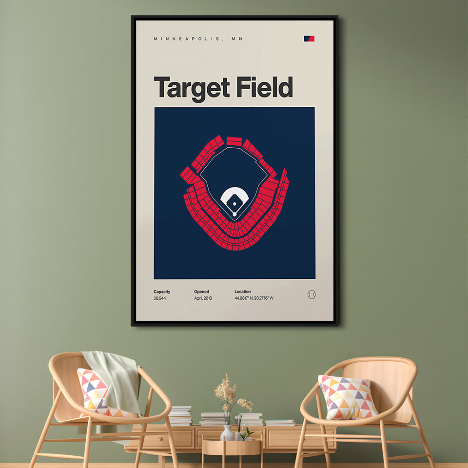 Minnesota Twins Stadium Print, Target Field Stadium Print, Man Cave Gift, Floating Framed Canvas Print Wall Art