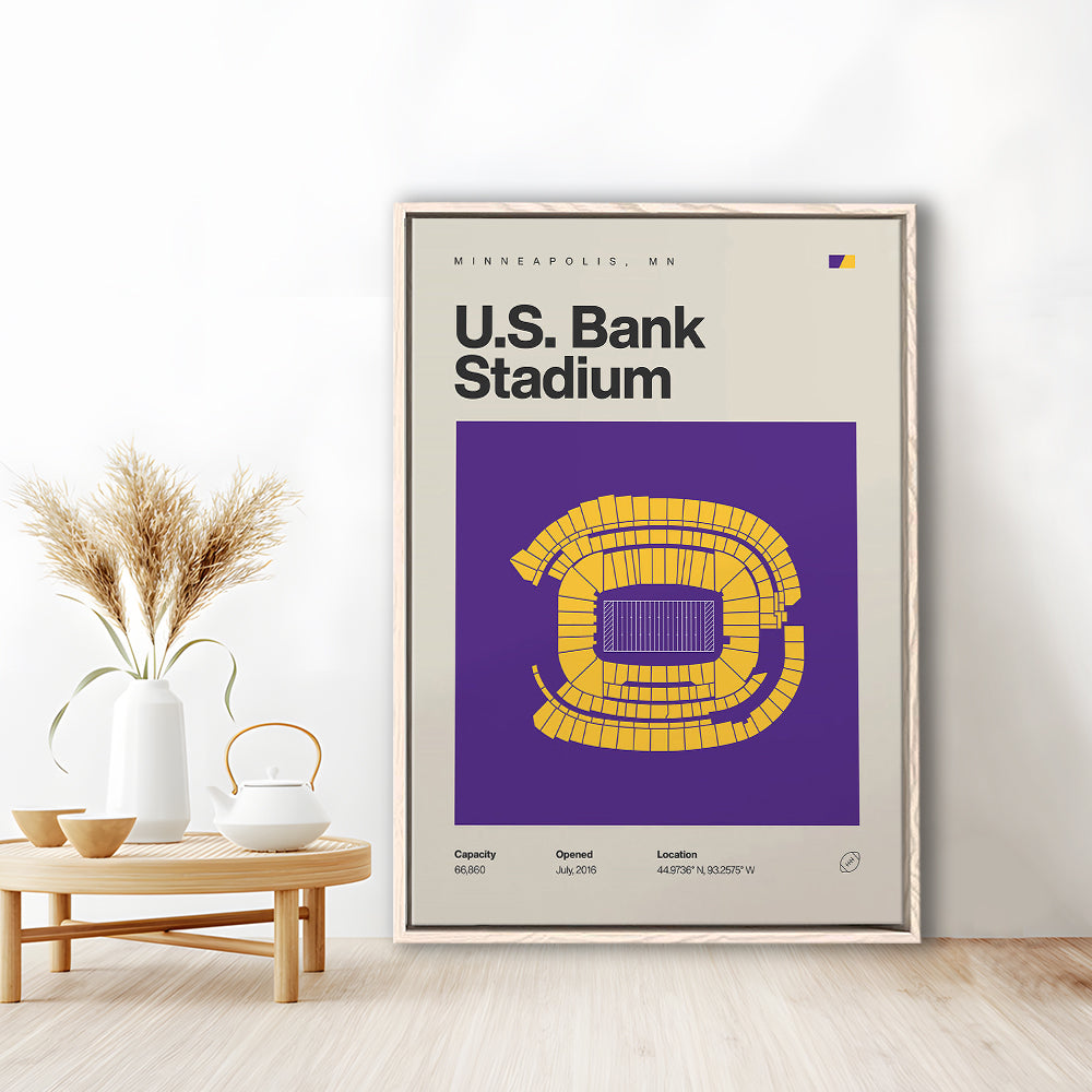 Minnesota Vikings Stadium Print, US Bank Stadium Print, Man Cave Gift, Floating Framed Canvas Print Wall Art