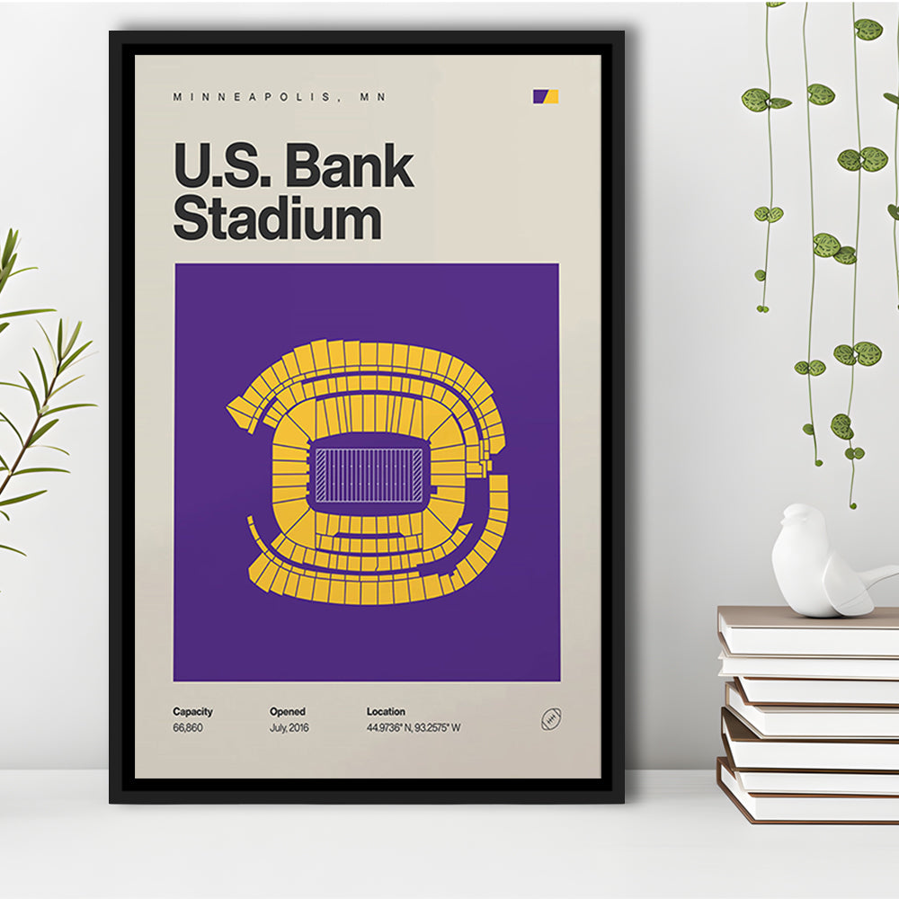 Minnesota Vikings Stadium Print, US Bank Stadium Print, Man Cave Gift, Floating Framed Canvas Print Wall Art