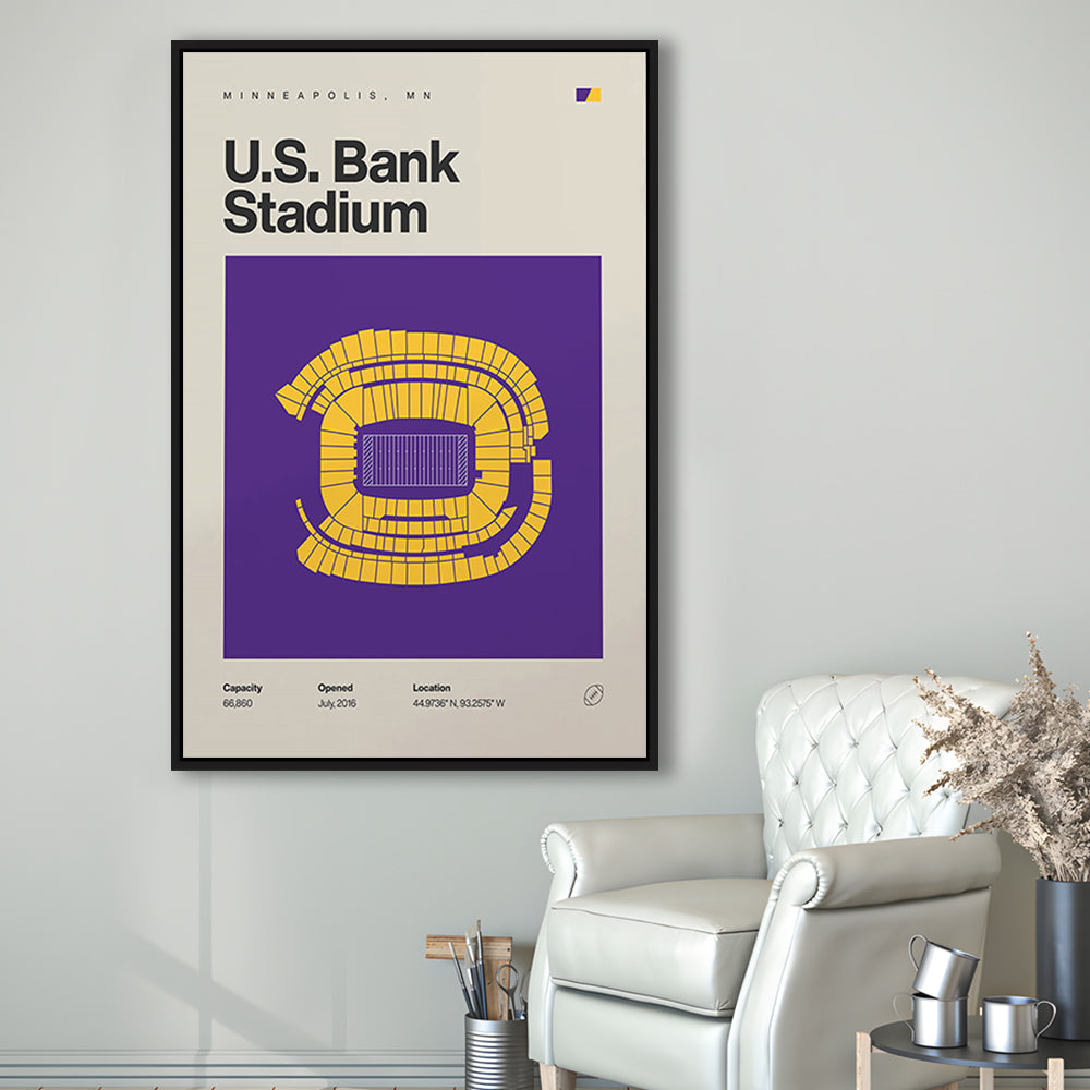 Minnesota Vikings Stadium Print, US Bank Stadium Print, Man Cave Gift, Floating Framed Canvas Print Wall Art