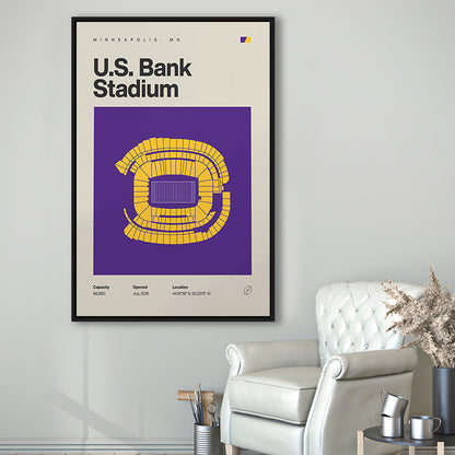 Minnesota Vikings Stadium Print, US Bank Stadium Print, Man Cave Gift, Floating Framed Canvas Print Wall Art