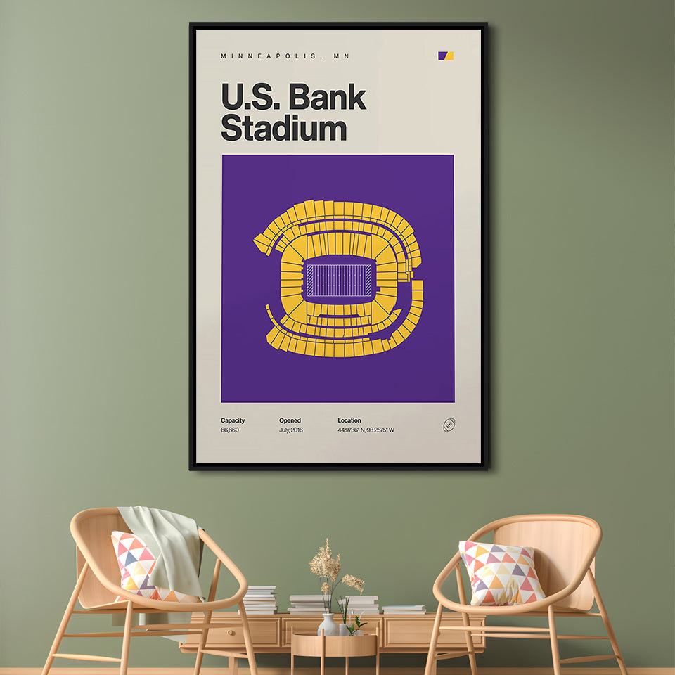 Minnesota Vikings Stadium Print, US Bank Stadium Print, Man Cave Gift, Floating Framed Canvas Print Wall Art