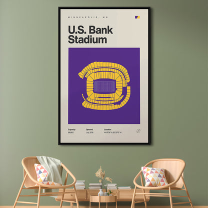 Minnesota Vikings Stadium Print, US Bank Stadium Print, Man Cave Gift, Floating Framed Canvas Print Wall Art