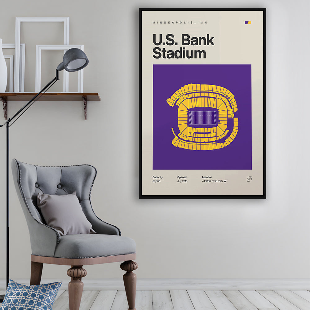 Minnesota Vikings Stadium Print, US Bank Stadium Print, Man Cave Gift, Floating Framed Canvas Print Wall Art