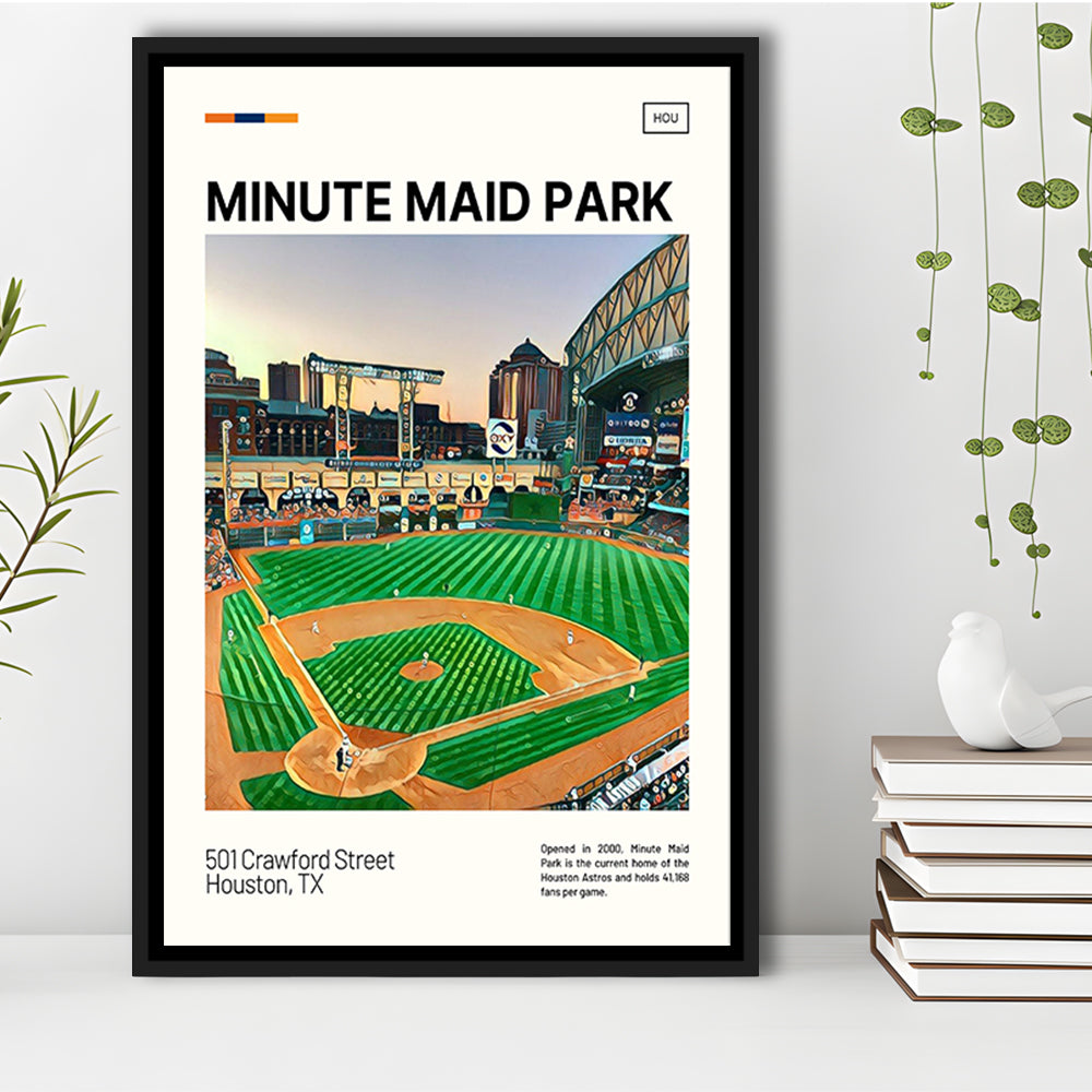 Minute Maid Park Print, Astros Stadium Canvas Art, Man Cave Gift, Floating Framed Canvas Print Wall Art