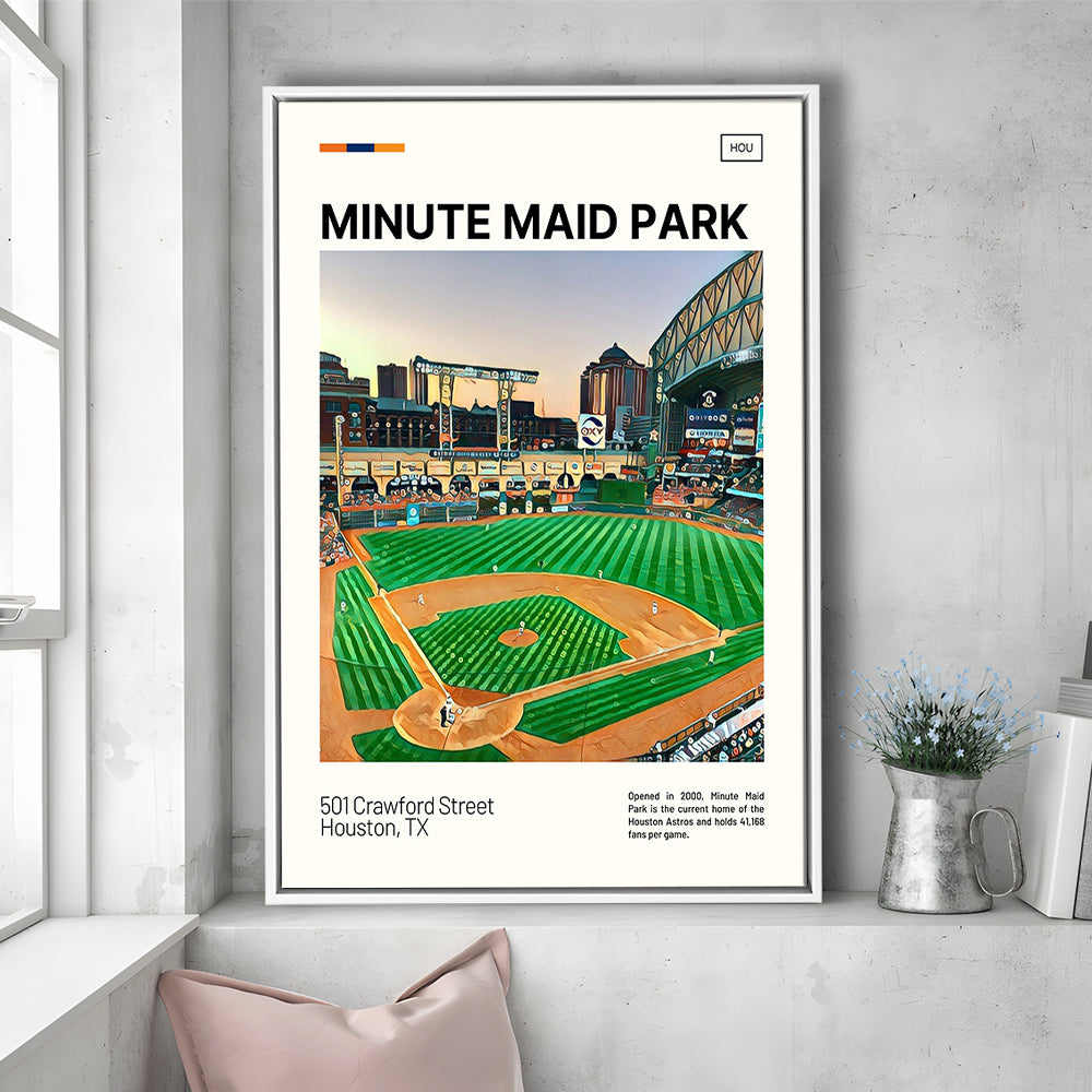 Minute Maid Park Print, Astros Stadium Canvas Art, Man Cave Gift, Floating Framed Canvas Print Wall Art