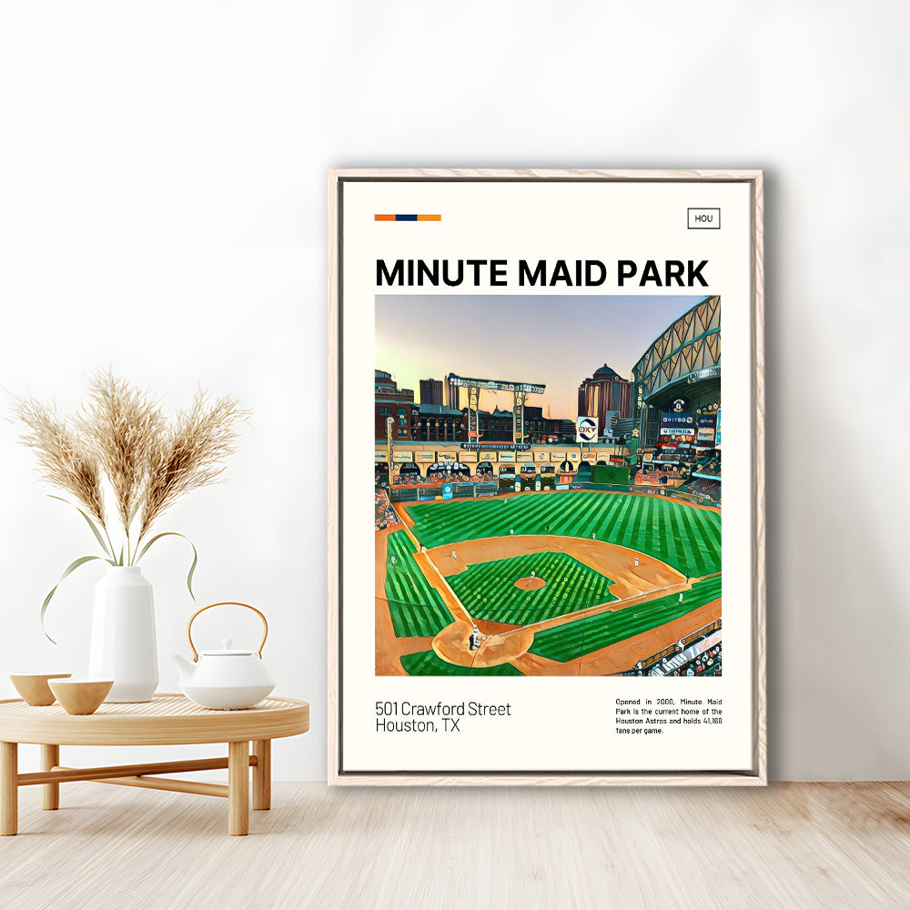 Minute Maid Park Print, Astros Stadium Canvas Art, Man Cave Gift, Floating Framed Canvas Print Wall Art