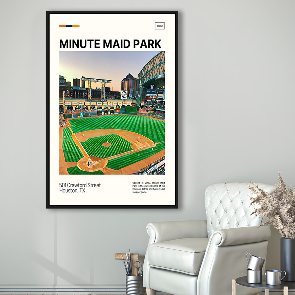 Minute Maid Park Print, Astros Stadium Canvas Art, Man Cave Gift, Floating Framed Canvas Print Wall Art