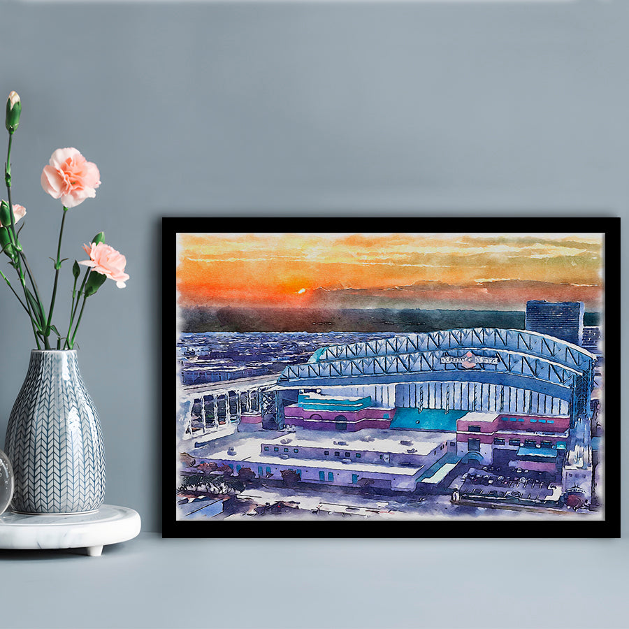 Minute Maid Park WaterColor, Houston Texas Baseball Watercolor, Sport Gift Art, Framed Art Print Wall Decor