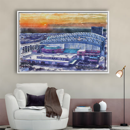 Minute Maid Park WaterColor, Houston Texas Baseball Watercolor, Sport Gift Art, Framed Canvas Print Wall Art