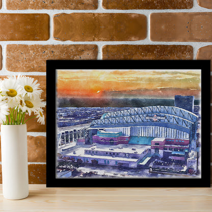 Minute Maid Park WaterColor, Houston Texas Baseball Watercolor, Sport Gift Art, Framed Art Print Wall Decor