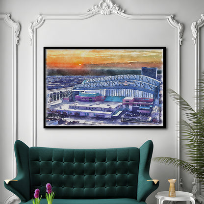 Minute Maid Park WaterColor, Houston Texas Baseball Watercolor, Sport Gift Art, Framed Art Print Wall Decor
