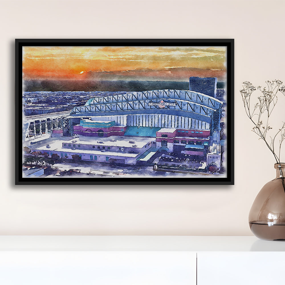 Minute Maid Park WaterColor, Houston Texas Baseball Watercolor, Sport Gift Art, Framed Canvas Print Wall Art
