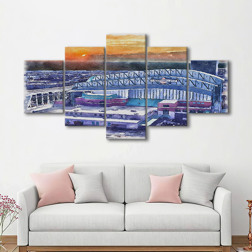 Minute Maid Park WaterColor, Houston Texas Baseball Watercolor, Sport Art, Mixed 5 Panel, Canvas Print Wall Art