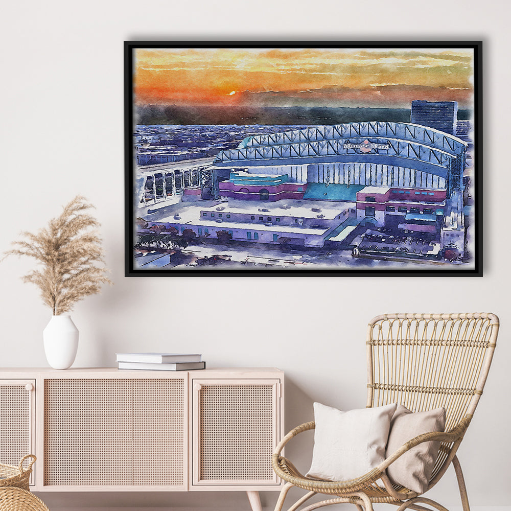 Minute Maid Park WaterColor, Houston Texas Baseball Watercolor, Sport Gift Art, Framed Canvas Print Wall Art