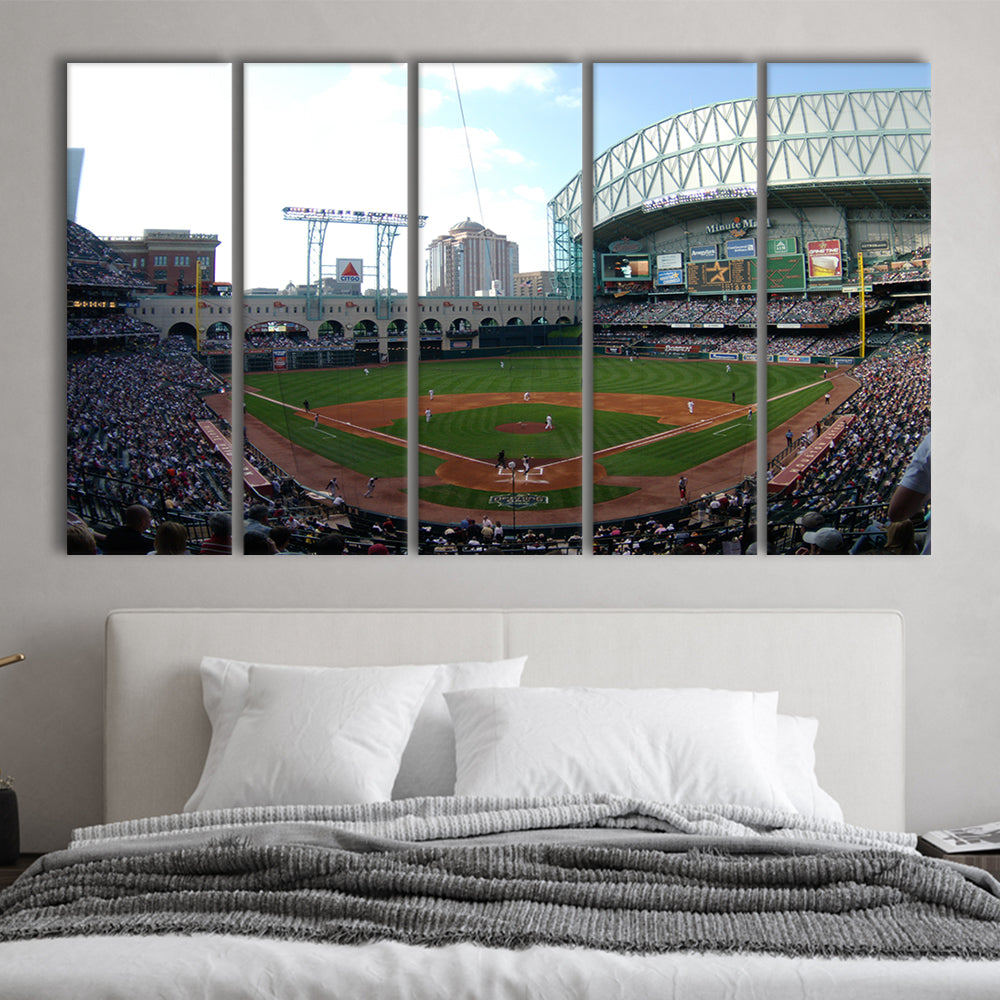 Minute Maid Park in Houston, Stadium Canvas, Sport Art, 5 Panel B, Extra Large Canvas, Canvas Print Wall Art
