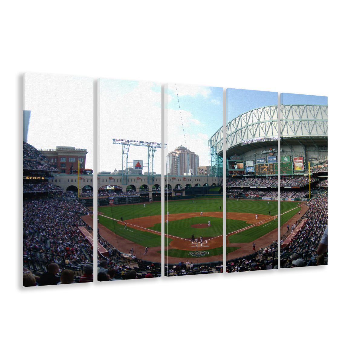Minute Maid Park in Houston, Stadium Canvas, Sport Art, 5 Panel B, Extra Large Canvas, Canvas Print Wall Art