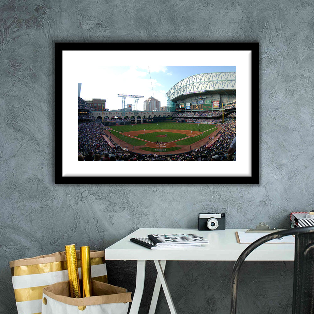 Minute Maid Park in Houston, Stadium Canvas, Sport Art, Gift for him, White Border Framed Art Print Wall Decor