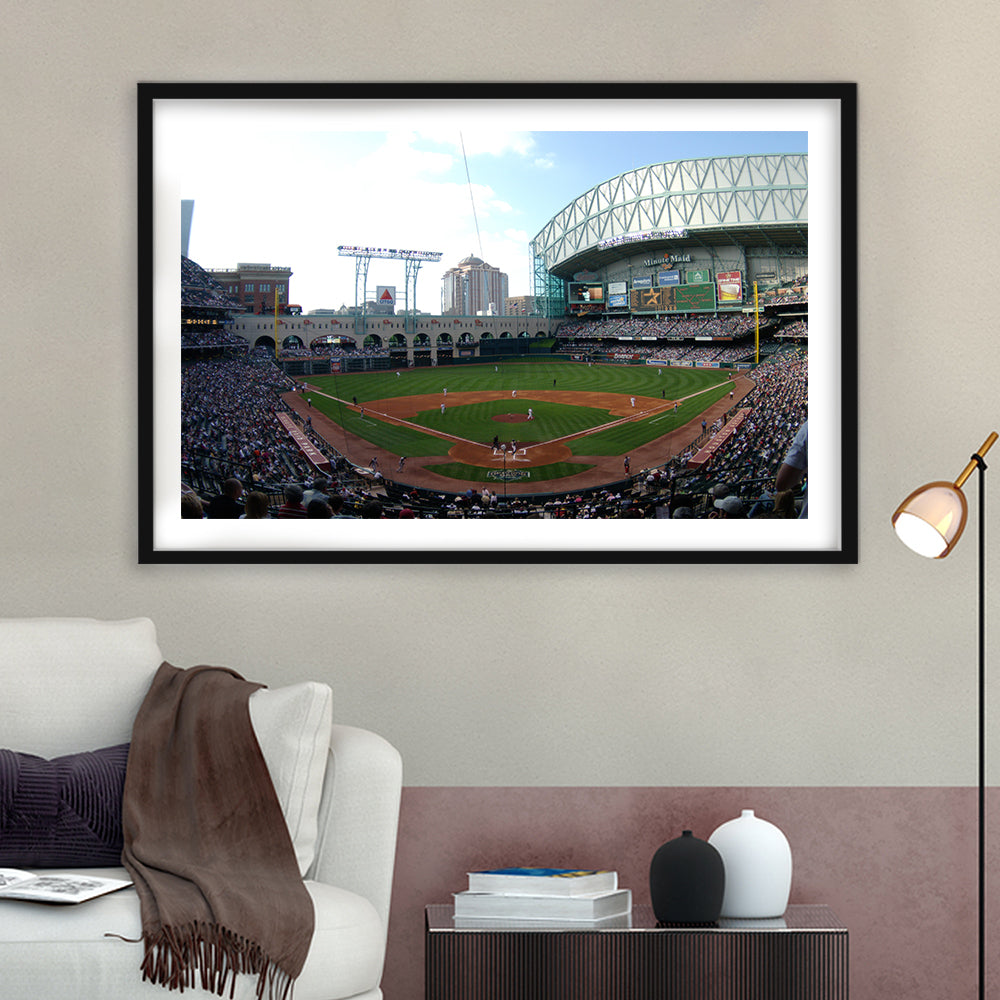Minute Maid Park in Houston, Stadium Canvas, Sport Art, Gift for him, White Border Framed Art Print Wall Decor