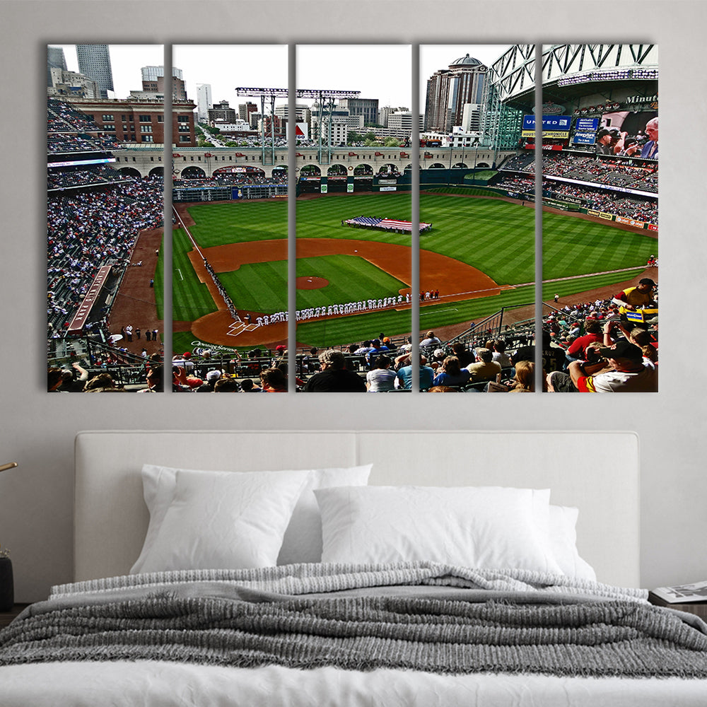 Minute Maid Park in Texas, Stadium Canvas, Sport Art, 5 Panel B, Extra Large Canvas, Canvas Print Wall Art