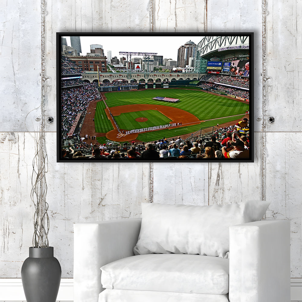 Minute Maid Park in Texas, Stadium Canvas, Sport Art, Framed Canvas Print Wall Art, Floating Frame