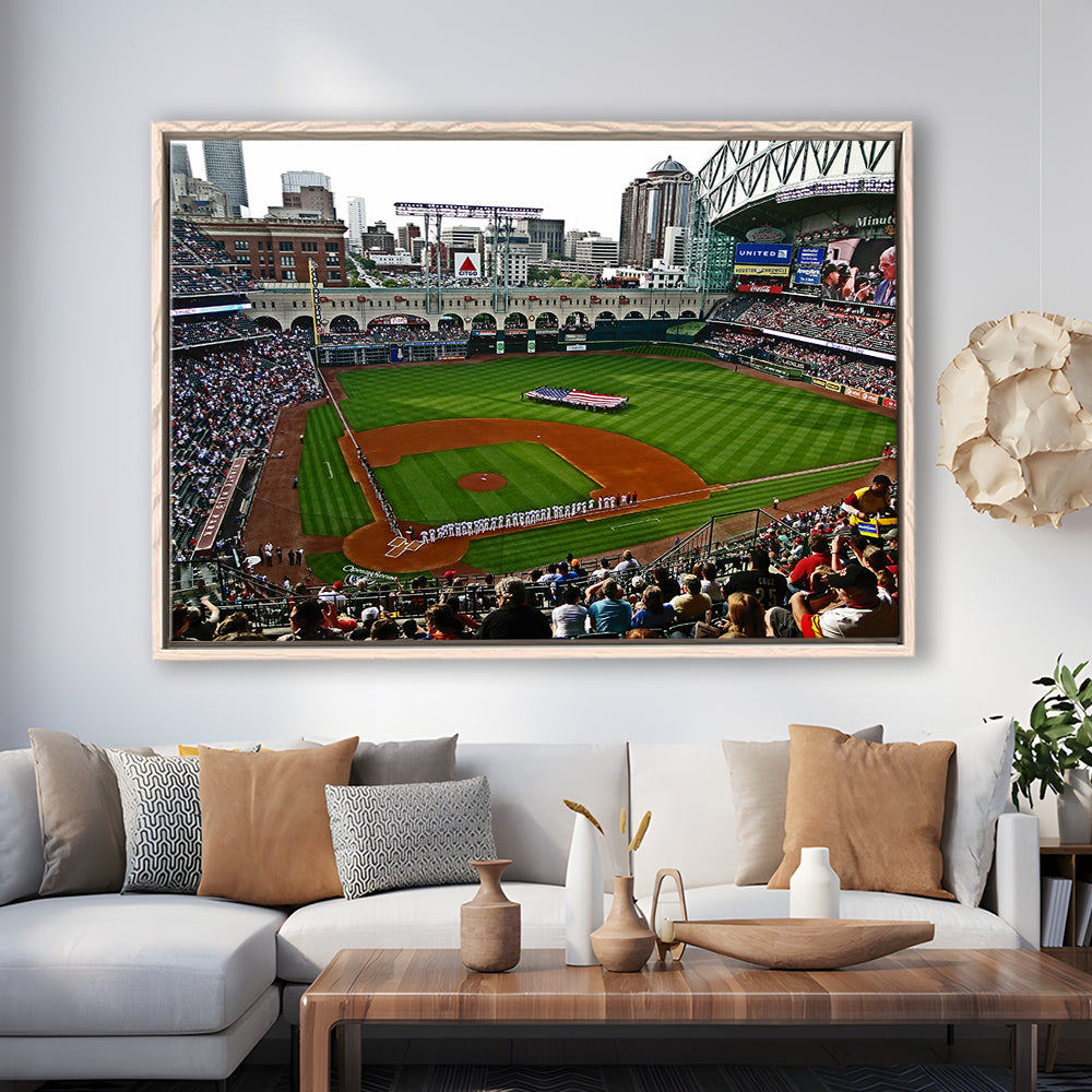 Minute Maid Park in Texas, Stadium Canvas, Sport Art, Framed Canvas Print Wall Art, Floating Frame