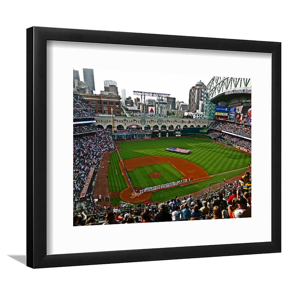 Minute Maid Park in Texas, Stadium Canvas, Sport Art, Gift for him, White Border Framed Art Print Wall Decor