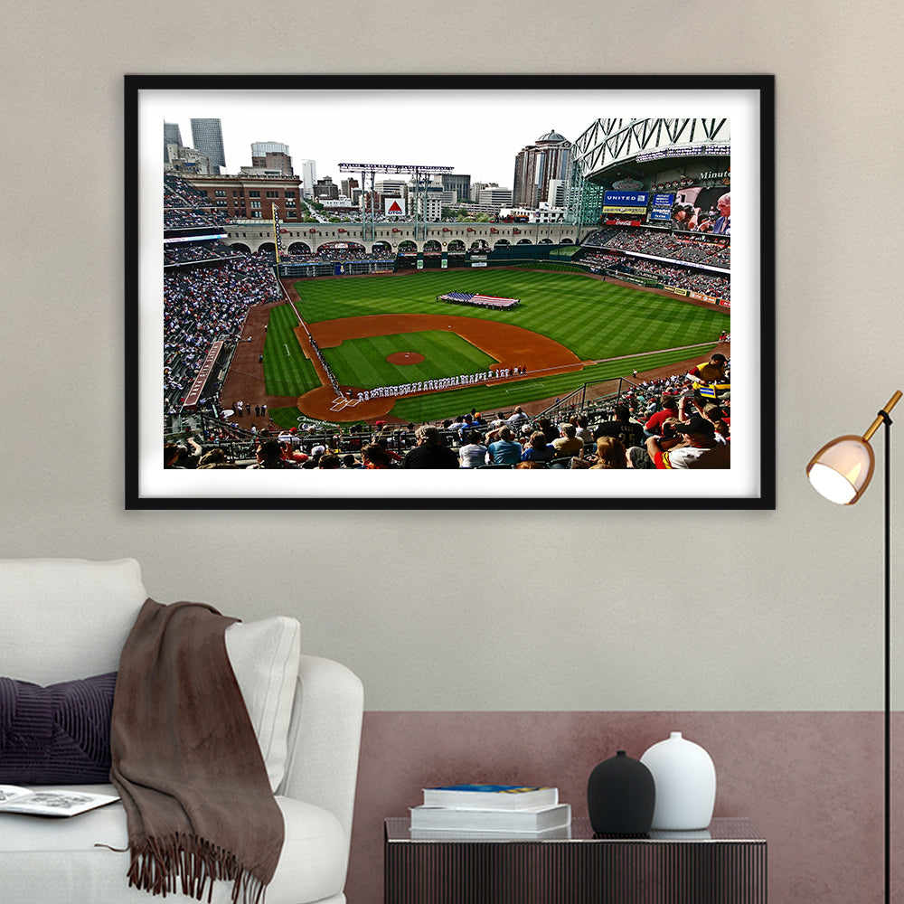 Minute Maid Park in Texas, Stadium Canvas, Sport Art, Gift for him, White Border Framed Art Print Wall Decor