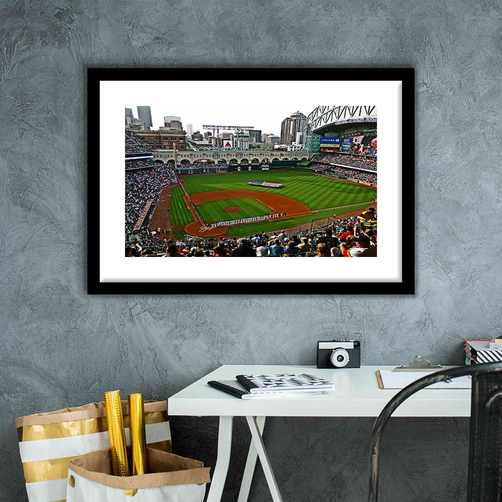 Minute Maid Park in Texas, Stadium Canvas, Sport Art, Gift for him, White Border Framed Art Print Wall Decor