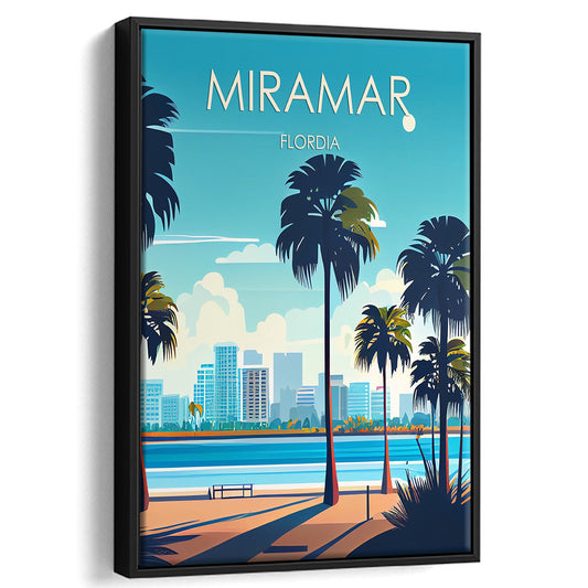 Miramar Florida Retro Art Print, Miramar City Wall Art, Floating Framed Canvas Print, Framed Picture, Painting Canvas