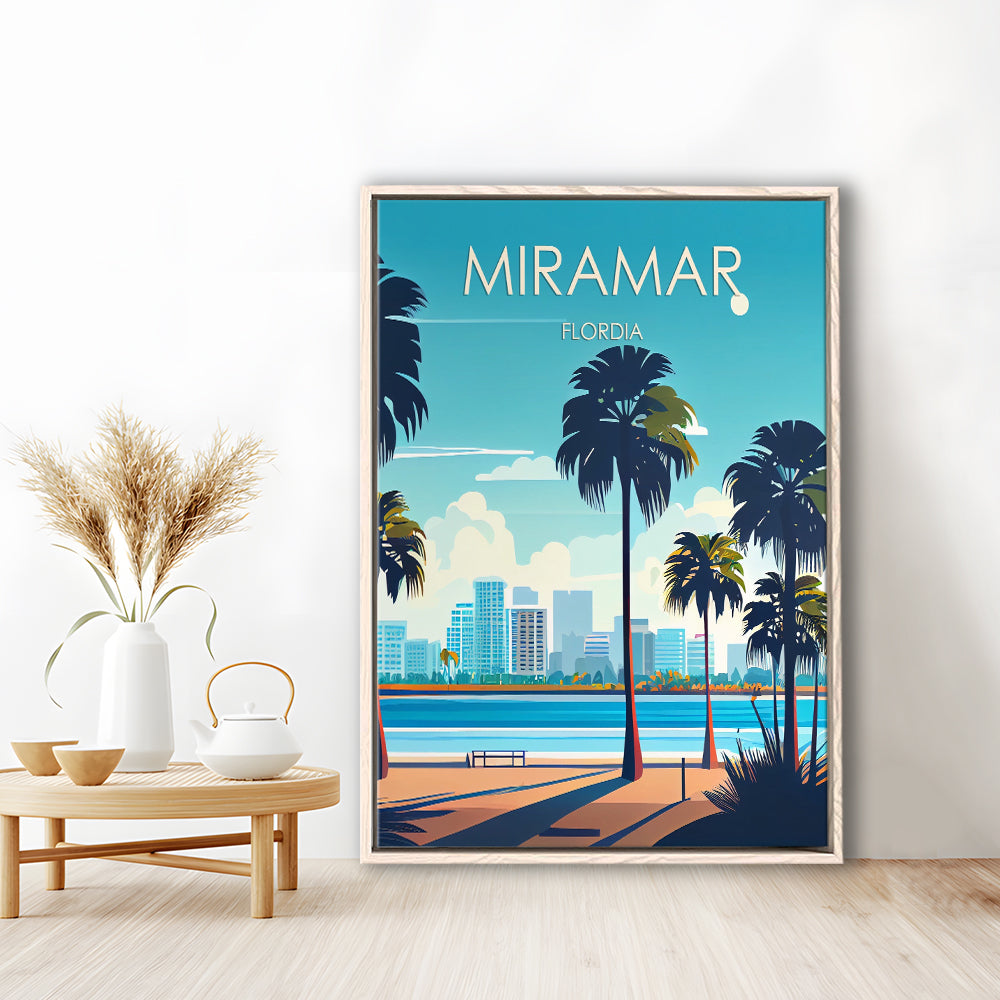 Miramar Florida Retro Art Print, Miramar City Wall Art, Floating Framed Canvas Print, Framed Picture, Painting Canvas