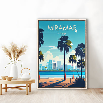 Miramar Florida Retro Art Print, Miramar City Wall Art, Floating Framed Canvas Print, Framed Picture, Painting Canvas