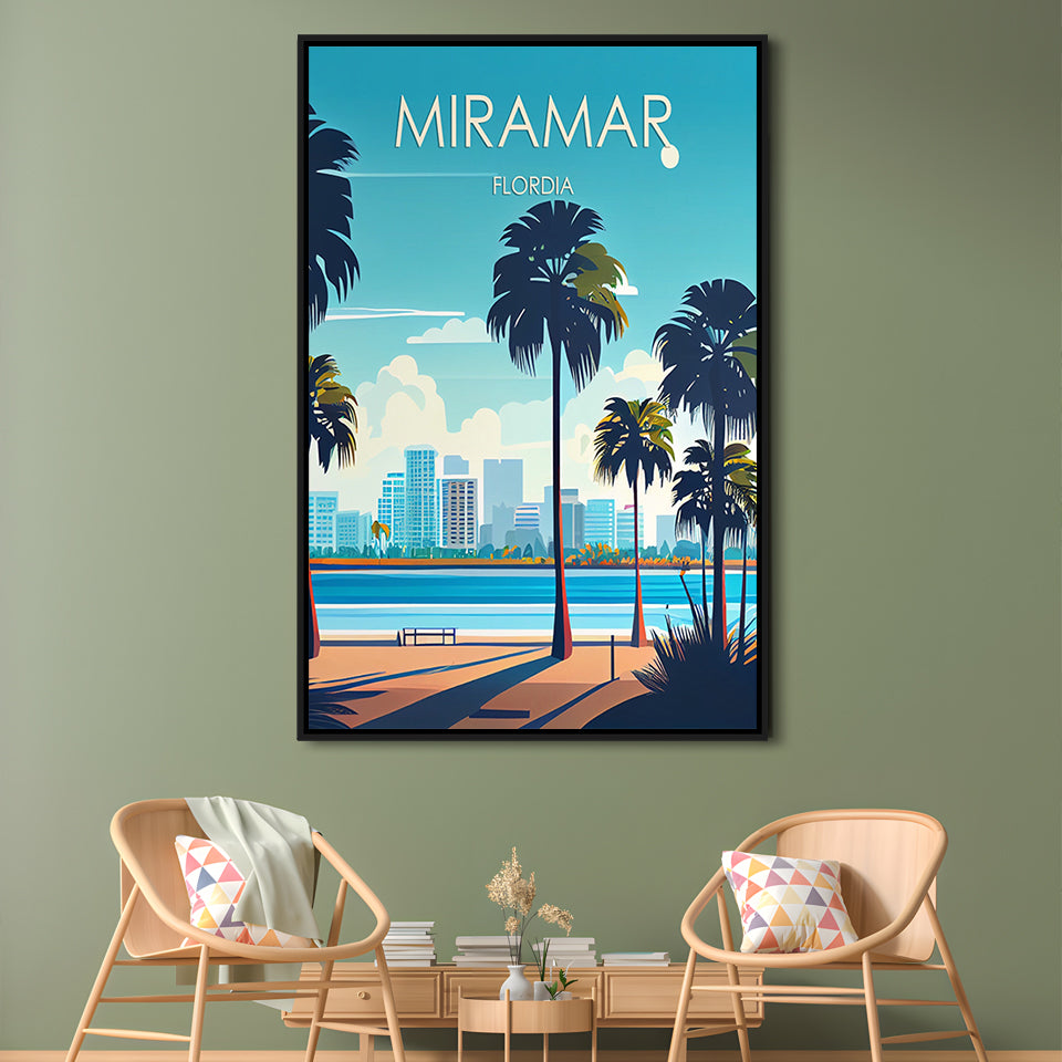 Miramar Florida Retro Art Print, Miramar City Wall Art, Floating Framed Canvas Print, Framed Picture, Painting Canvas