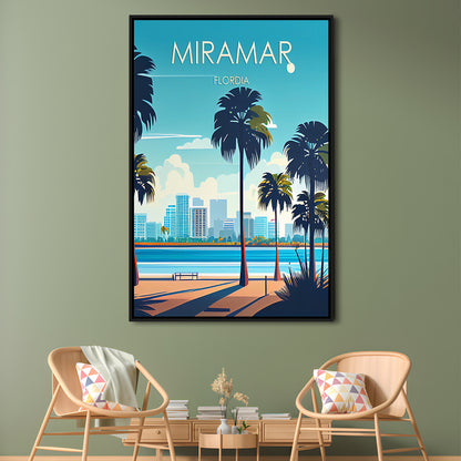 Miramar Florida Retro Art Print, Miramar City Wall Art, Floating Framed Canvas Print, Framed Picture, Painting Canvas