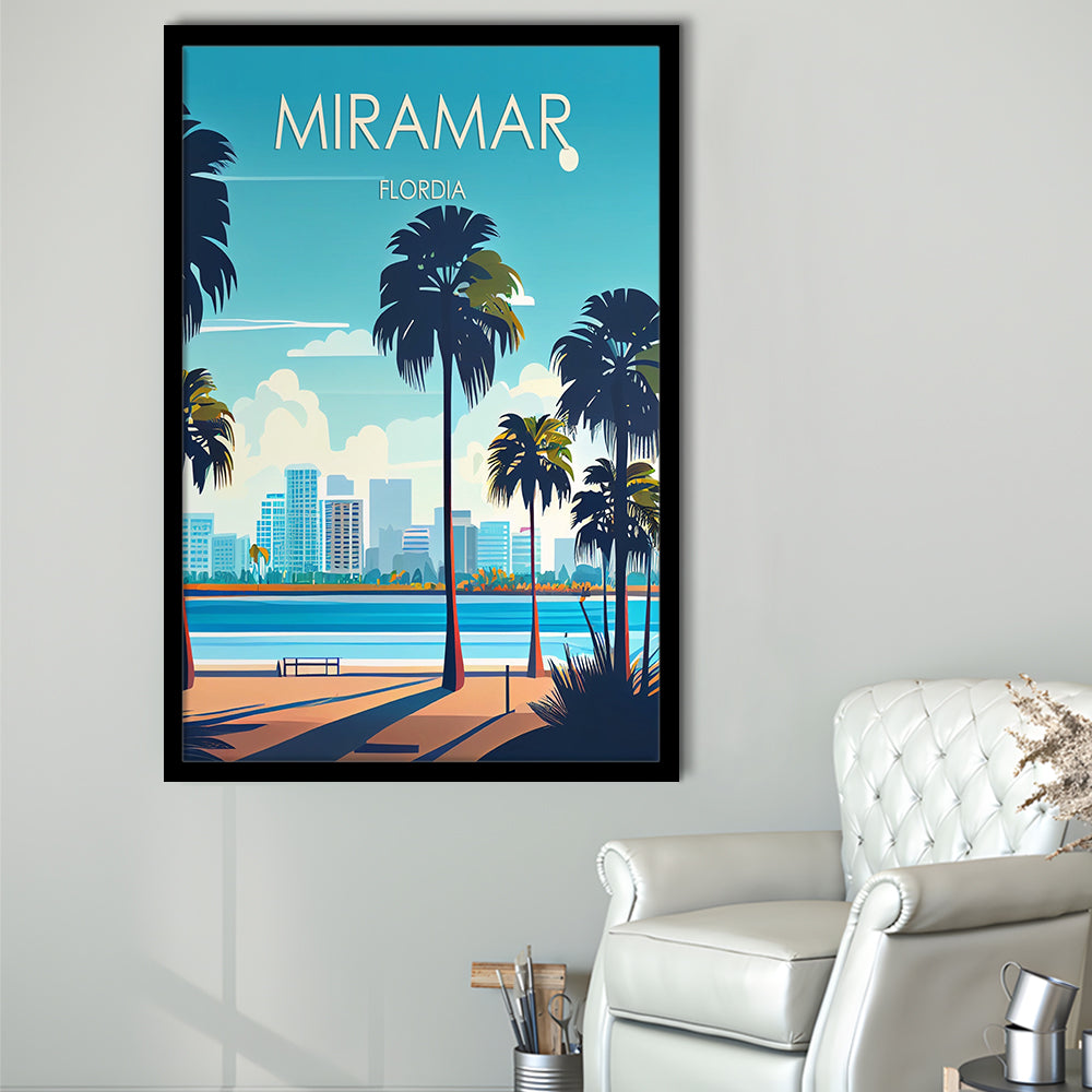 Miramar Florida Retro Art Print, Miramar City Wall Art, Framed Art Print, Picture Framed, Painting Art