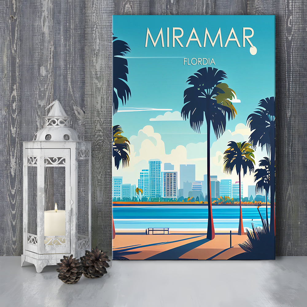 Miramar Florida Retro Art Print, Miramar City Wall Art, Canvas Print, Painting Canvas, Living Room Decor