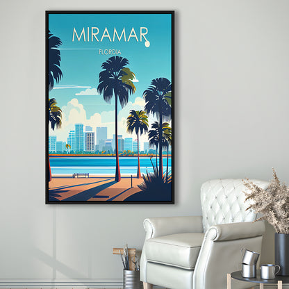 Miramar Florida Retro Art Print, Miramar City Wall Art, Floating Framed Canvas Print, Framed Picture, Painting Canvas