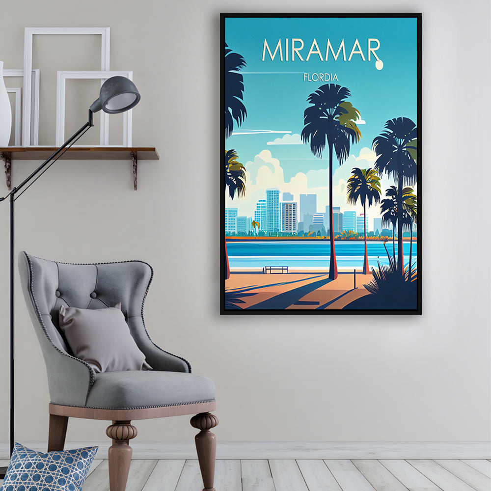 Miramar Florida Retro Art Print, Miramar City Wall Art, Floating Framed Canvas Print, Framed Picture, Painting Canvas