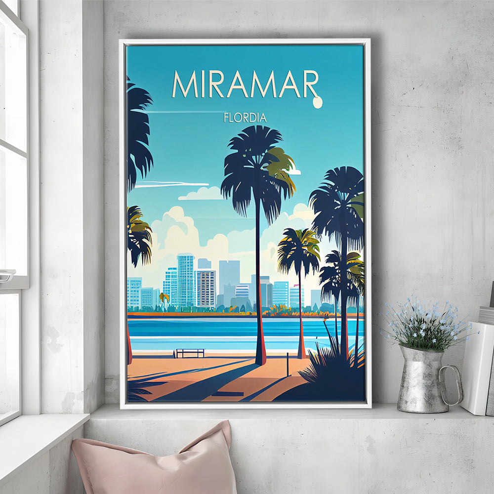 Miramar Florida Retro Art Print, Miramar City Wall Art, Floating Framed Canvas Print, Framed Picture, Painting Canvas