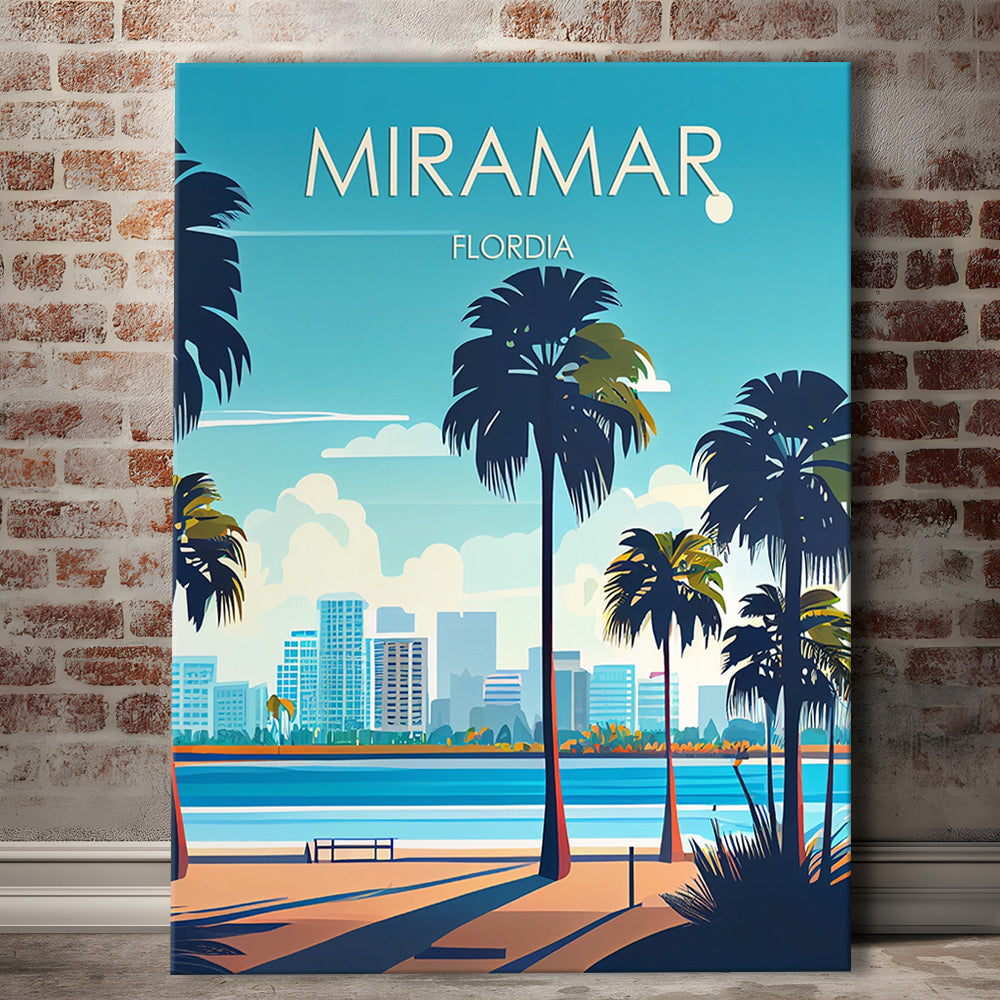Miramar Florida Retro Art Print, Miramar City Wall Art, Canvas Print, Painting Canvas, Living Room Decor