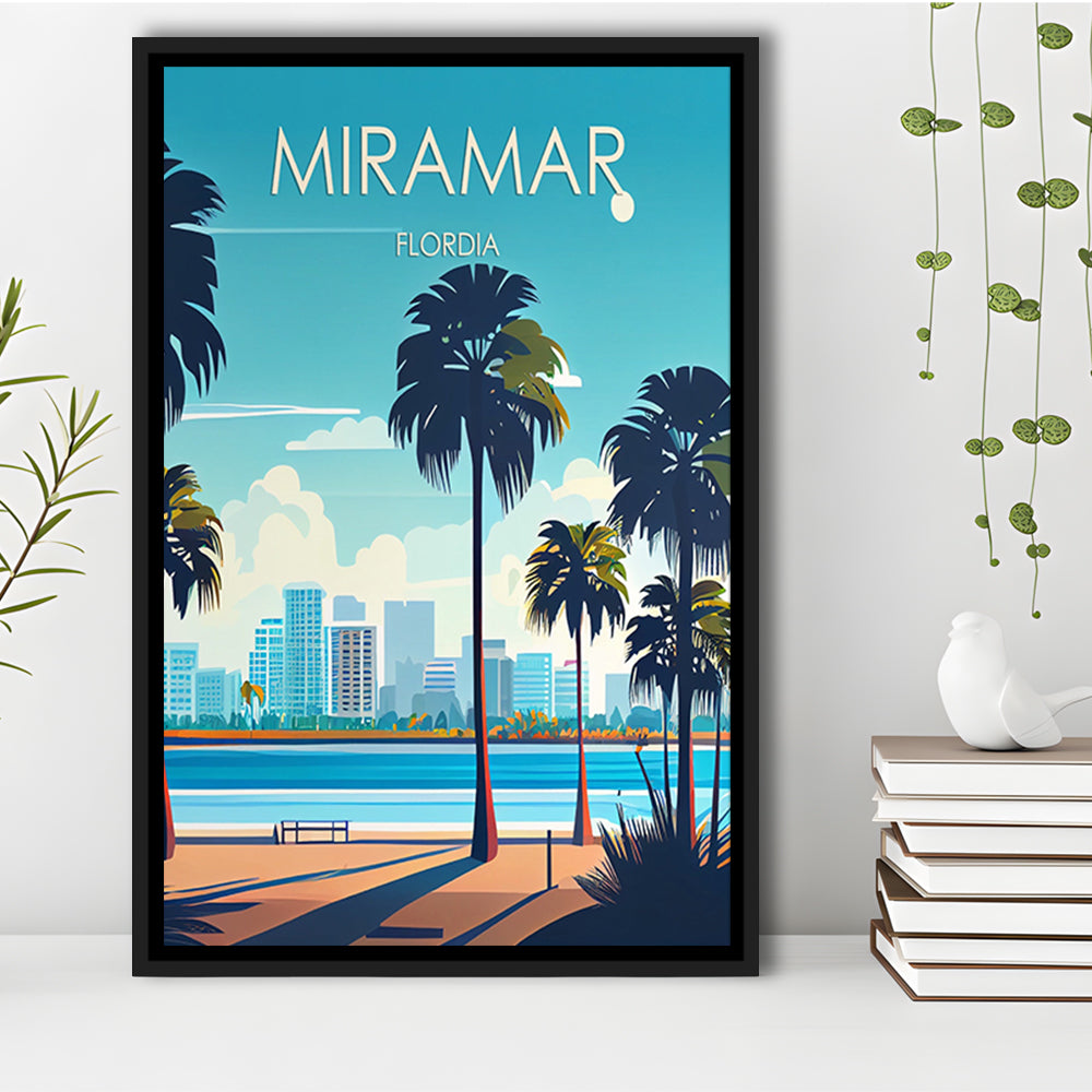 Miramar Florida Retro Art Print, Miramar City Wall Art, Floating Framed Canvas Print, Framed Picture, Painting Canvas