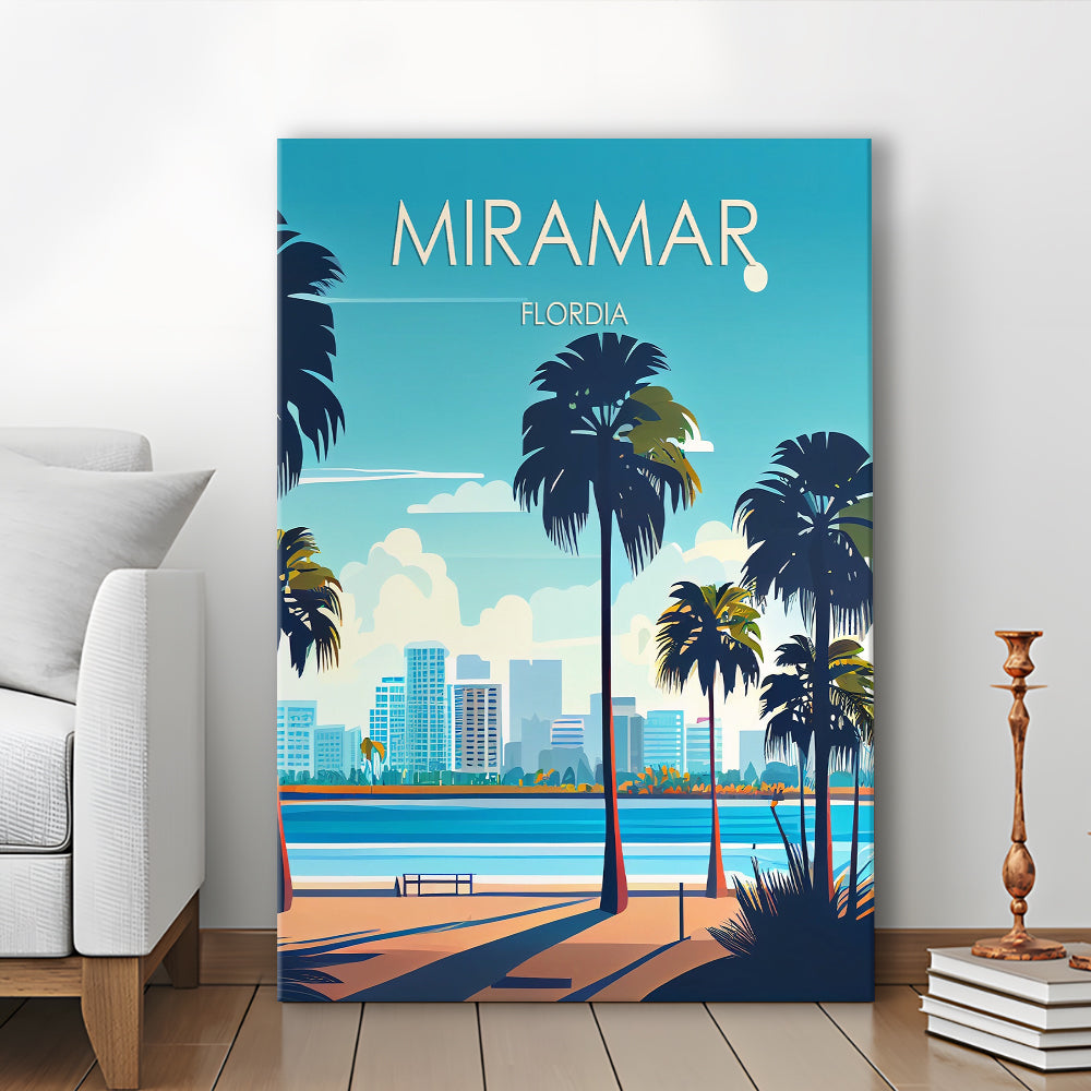 Miramar Florida Retro Art Print, Miramar City Wall Art, Canvas Print, Painting Canvas, Living Room Decor