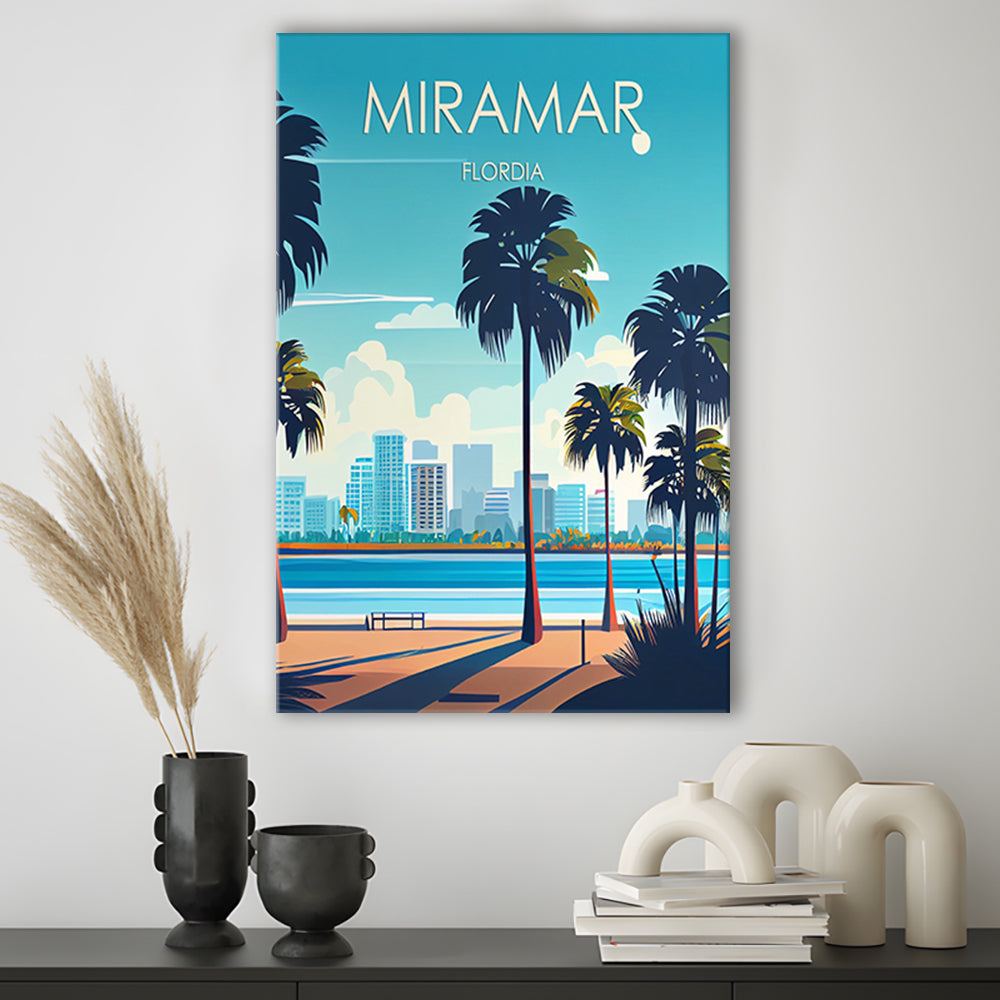 Miramar Florida Retro Art Print, Miramar City Wall Art, Canvas Print, Painting Canvas, Living Room Decor