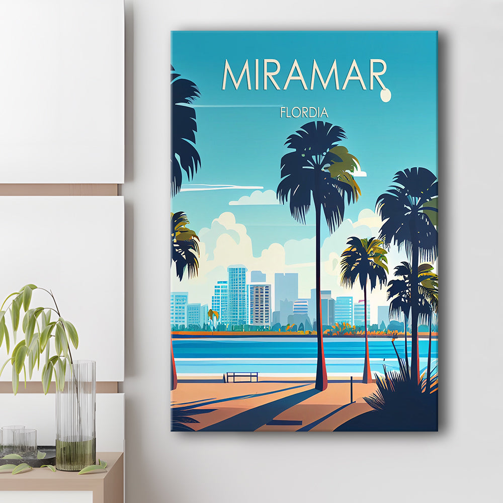 Miramar Florida Retro Art Print, Miramar City Wall Art, Canvas Print, Painting Canvas, Living Room Decor