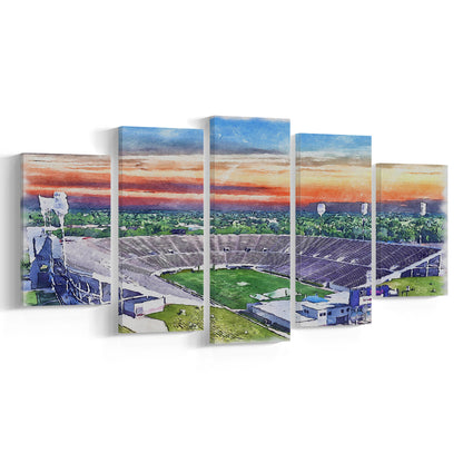 Mississippi Veterans Memorial Stadium Watercolor, Jackson Mississippi, Sport Art, Mixed 5 Panel, Canvas Print Wall Art