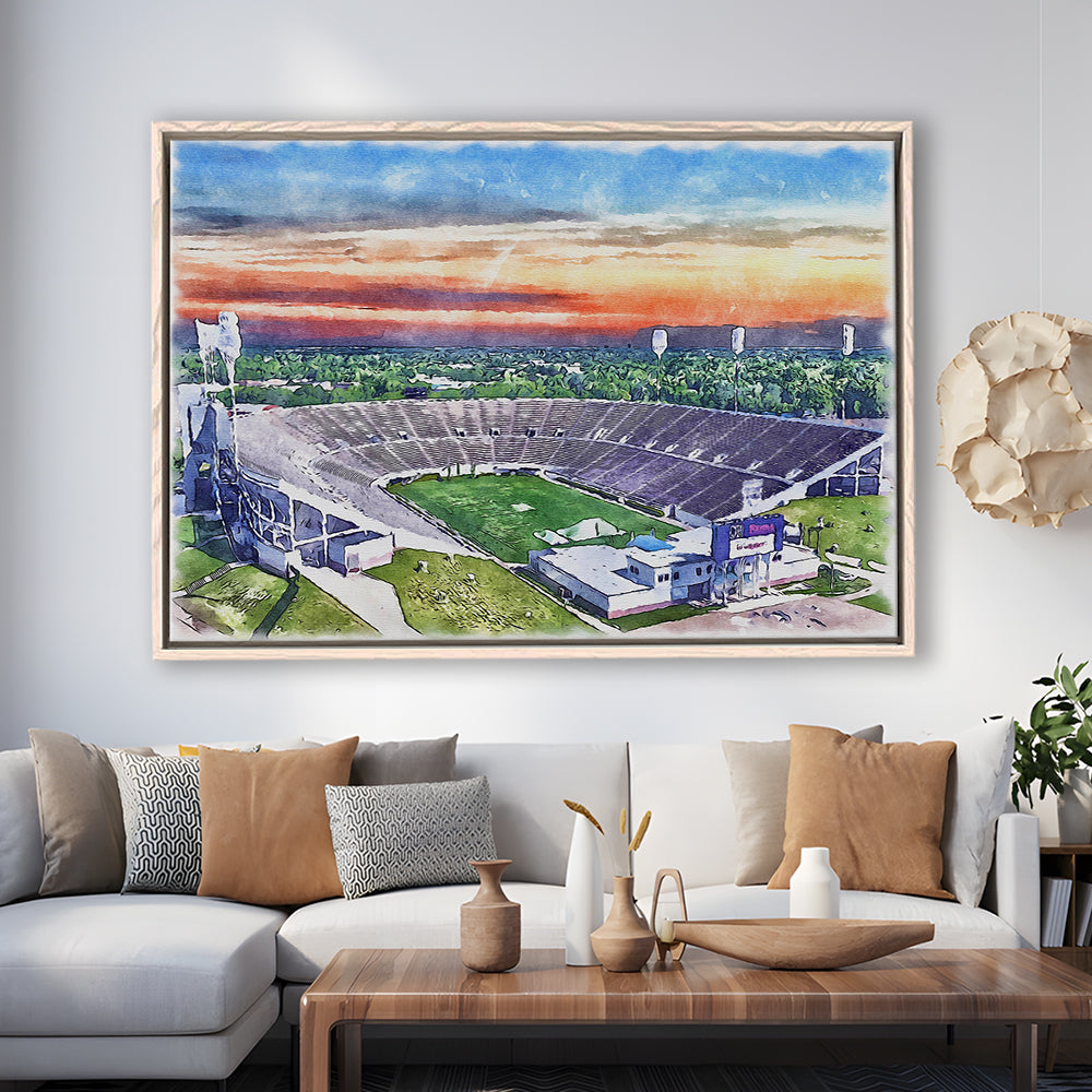 Mississippi Veterans Memorial Painting Stadium Watercolor, Sport Gift Art, Framed Canvas Print Wall Art